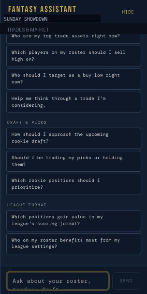 Fantasy Assistant chat panel